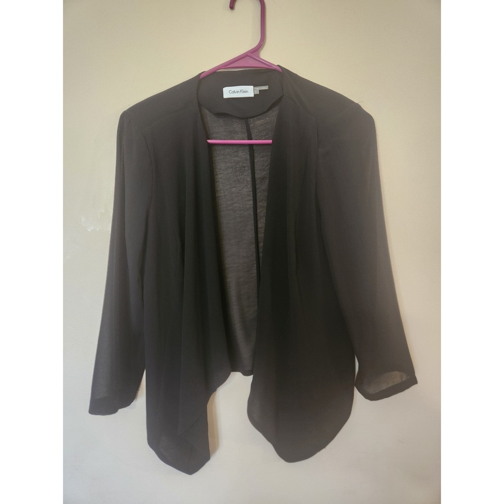 Calvin Klein Womens Black Sheer Draped Open Front Blazer Cardigan Size Small